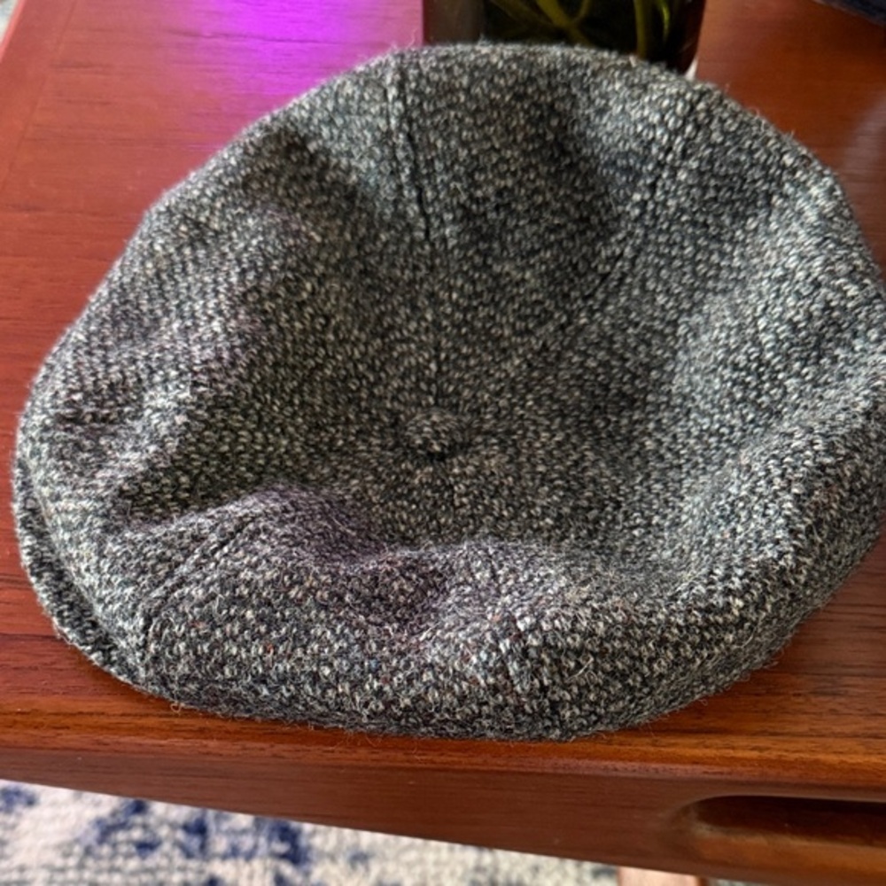 Vintage Lands' End Charcoal Tweed Newsboy Cap